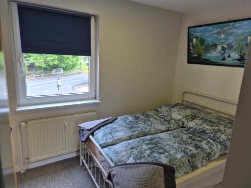 a bedroom with a bed and a window at Ferienwohnung/Apartment Siegen in Siegen