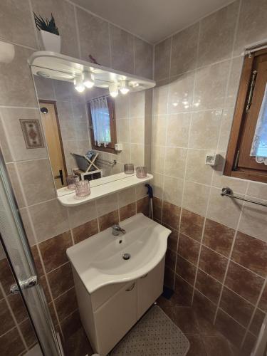 a bathroom with a sink and a mirror at Jack House in Mostec