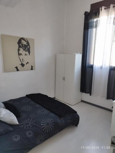 a bedroom with a bed and a picture on the wall at Charmant T3 au Cœur de Grenoble in Grenoble