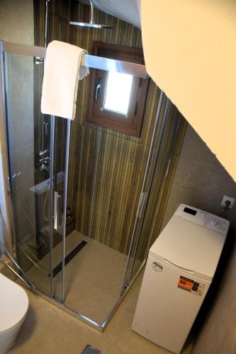 a shower stall in a bathroom with a toilet at Mellonia in Nikiti