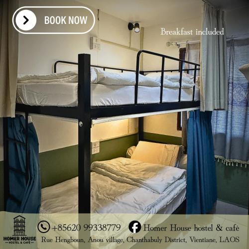 a couple of bunk beds in a room at Homer House Hostel & Café in Vientiane