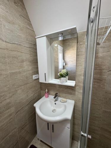a bathroom with a sink and a mirror at Etno Villa Popovic in Žabljak