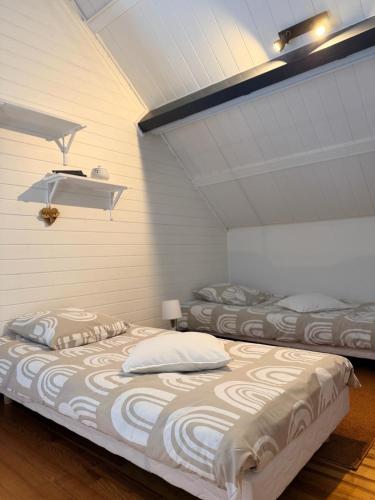 a bedroom with two beds in a attic at La Petite Maison in Montbard