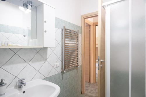 a bathroom with a sink and a mirror and a shower at Trilocale - Via Pisa in San Teodoro