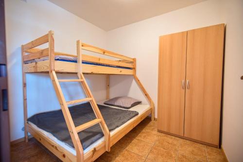 a bedroom with a bunk bed and a ladder at Apartmány Dřevařská Benecko in Benecko