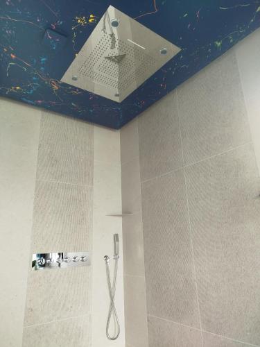 a bathroom with a shower with a ceiling at Love Room avec Jacuzzi Privatif Loft Sensation Romantique in Renwez