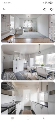 zwei Fotos einer Küche und eines Wohnzimmers in der Unterkunft Hok Gård in Hok