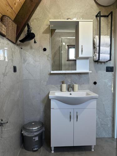 a bathroom with a white sink and a mirror at Agin Konak in Gusinje
