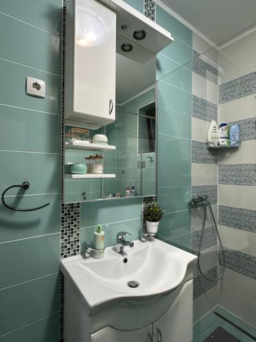 a bathroom with a sink and a mirror at Vila Pogled in Novi Sad