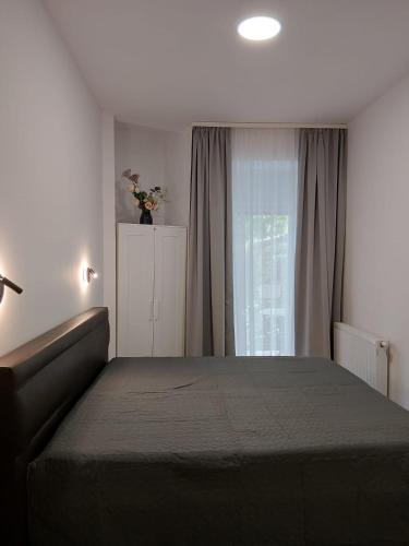 a bedroom with a large bed and a window at HOME Prime Stay Chemnitz in Chemnitz