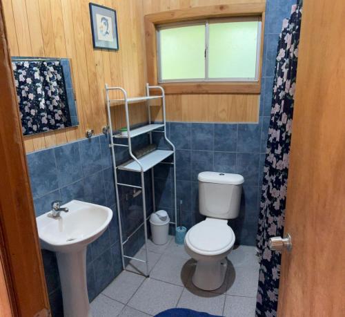 a bathroom with a toilet and a sink at Parcela Peumayen casa 2 in Pucura