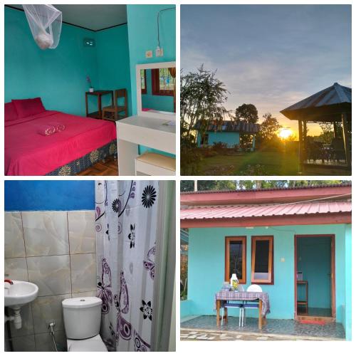 a collage of four pictures of a bedroom and a house at Hobbit Hill in Ruteng