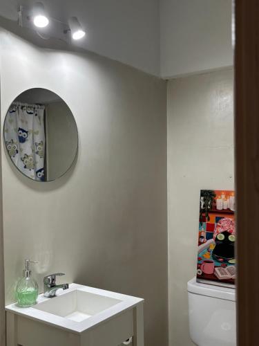 a bathroom with a sink and a mirror on the wall at RECOLETA APART in Buenos Aires