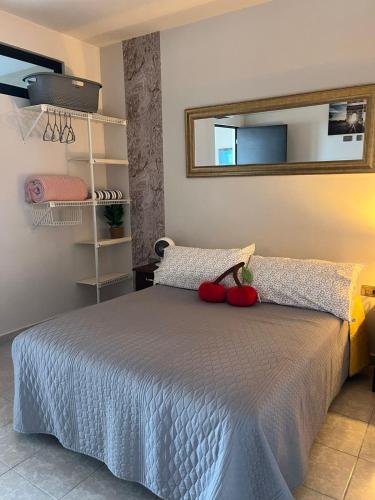 a bedroom with a bed with a mirror on the wall at Departamento en el CENTRO DE XALAPA 2habitaciones GARAGE INCLUIDO in Xalapa