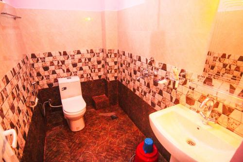 a bathroom with a toilet and a sink at Amazon Resort in Sauraha