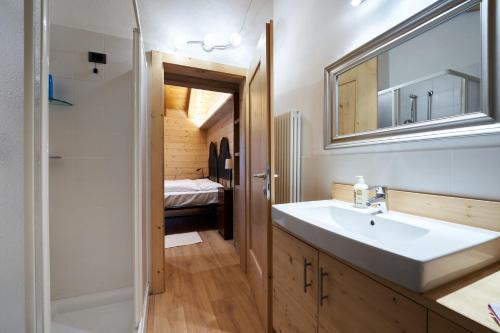 a bathroom with a sink and a mirror at Lioda Pera Paradise in Pieve di Cadore