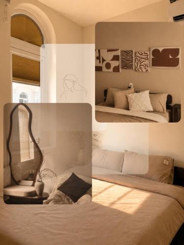 a collage of three pictures of a bedroom with a bed at Rémi Homestay in Thôn Văn Dương