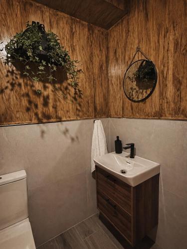 a bathroom with a sink and a toilet at Casa Ona in Pontevedra