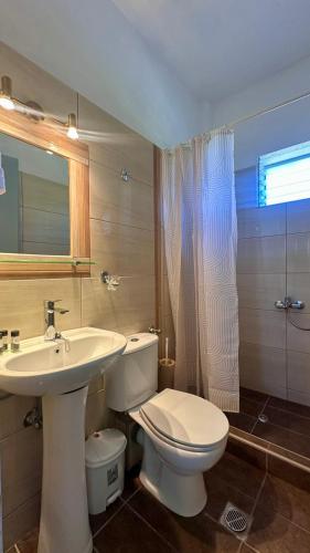 a bathroom with a white toilet and a sink at OLGA STUDIOS in Olympic Beach