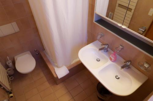 a bathroom with a sink and a toilet at Davos Youth Hostel in Davos