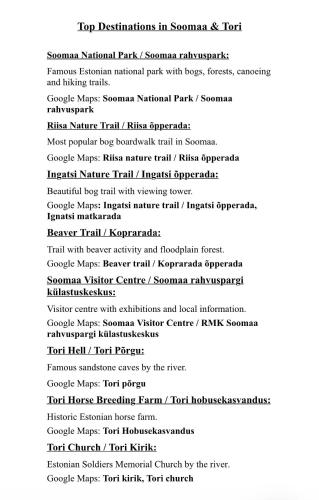 a page of a document with the names of the different documents at Pauna Puhkemajad in Tori
