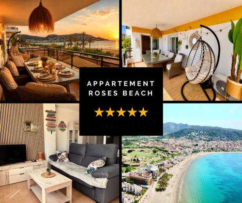 a collage of pictures of aominiumominiumouses beach at Roses Beach in Roses
