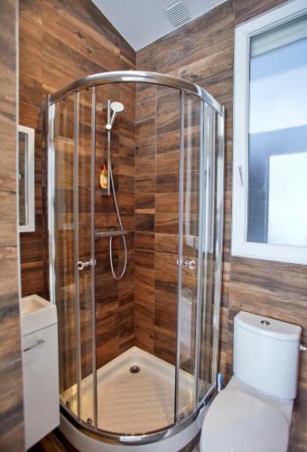 a shower stall in a bathroom with a toilet at Top Studio SV1020 Centre Vincennes 20M2 in Vincennes