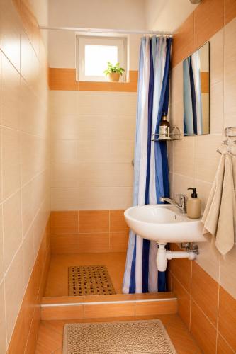a bathroom with a sink and a shower at Chata Bystřička in Velká Lhota