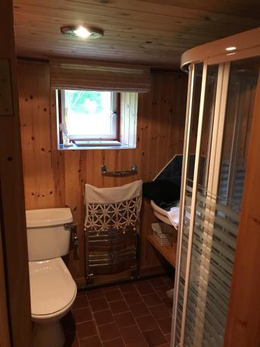 a bathroom with a toilet and a window at Sanctuary Apartment nestled in nature in Westport