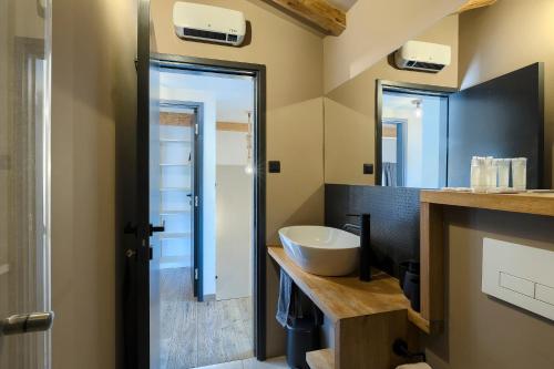 a bathroom with a sink and a mirror at Villa Pepa by Istra Vacation in Pazin