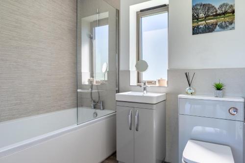 a bathroom with a toilet and a sink and a bath tub at 2 Bed in Colchester oc-82399 in East Bergholt