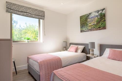 two beds in a room with a window at 2 Bed in Colchester oc-82399 in East Bergholt