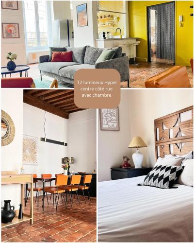 a collage of photos of a living room and a bedroom at Les Appartements d Aristide Avallon in Avallon