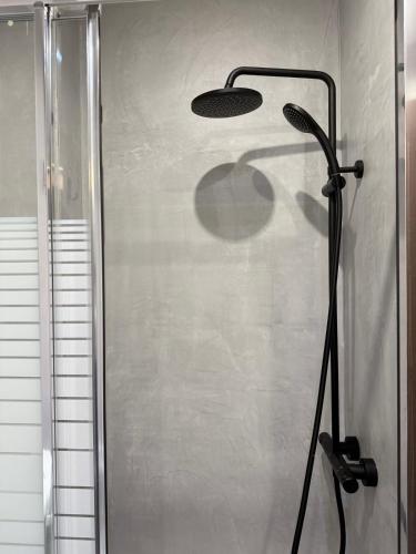 a shower with a shower head in a bathroom at M Villa Pelion in Tsagarada
