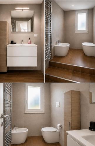 two pictures of a bathroom with a sink and a toilet at I Masselli Home - Appartamento in villa in Trezzano sul Naviglio