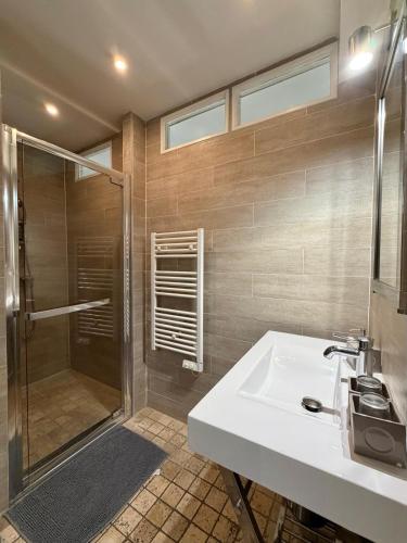 a bathroom with a sink and a shower at L'Appart D'Oli et Tiane in Bordeaux
