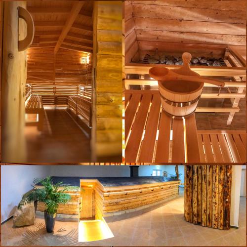 a room with a sauna with wooden walls at Alpina Lodge Hotel Oberwiesenthal in Kurort Oberwiesenthal