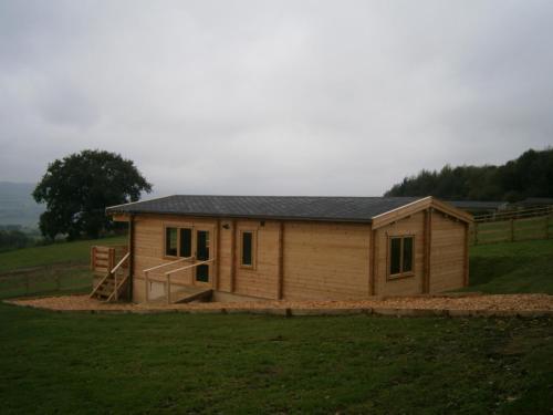 a small wooden house in a field at Long Mountain Centre Log Cabins in Meadowtown