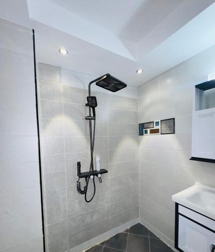 a shower stall in a bathroom with a sink at Appartement spacieux et confortable in Abidjan