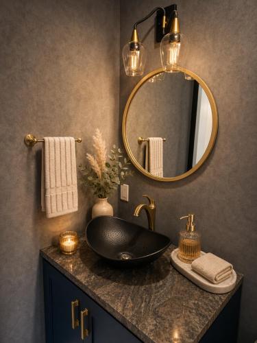 a bathroom with a sink and a mirror at Lux 5BR Spacious Home Near Yonge St in Newmarket