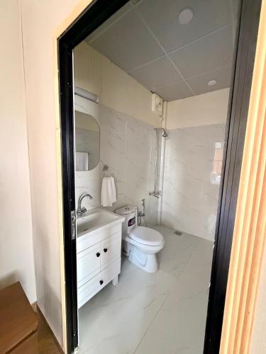 a bathroom with a toilet and a sink at The Pinecrest in Nathia Gali