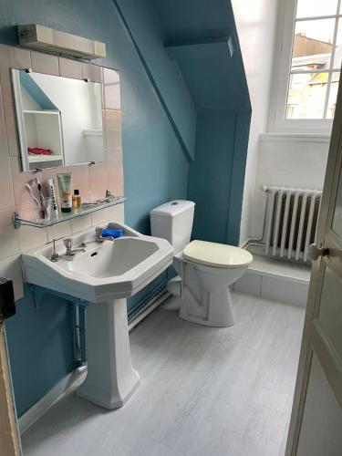 a bathroom with a white sink and a toilet at Kerannie in Lanvollon