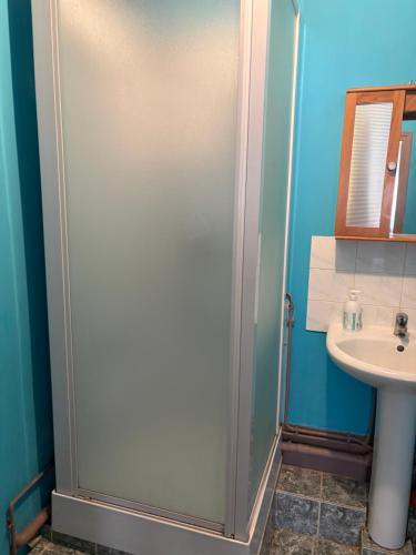 a bathroom with a shower and a sink at Bolbec Église in Bolbec