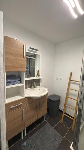 a bathroom with a sink and a mirror at Superbe Duplex T2 62m2 - Rénové à Neuf ! in Croix
