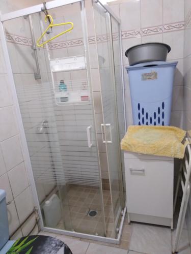 a shower with a glass door in a bathroom at ecrin de verdure in Fort-de-France
