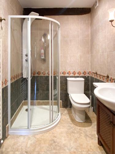 a bathroom with a shower and a toilet and a sink at Alojamiento rural cerca de Bilbao in Basauri