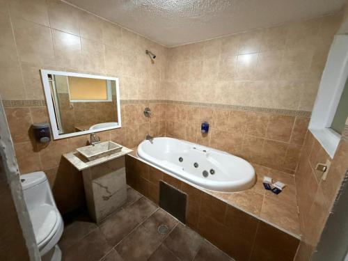 a bathroom with a tub and a toilet and a sink at Hotel Boppard in Mexico City