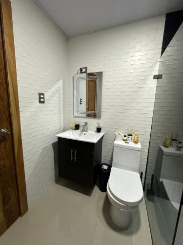 a bathroom with a toilet and a sink at Elegant and comfortable and exclusive first level in Santo Domingo