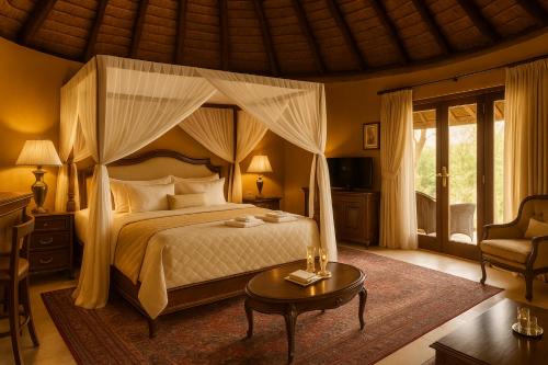 a bedroom with a canopy bed and a table at Nzuri House in Nairobi
