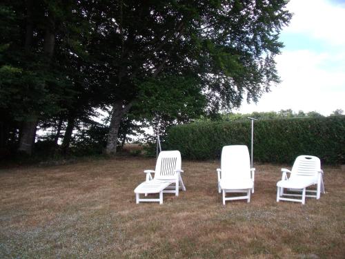three white lawn chairs sitting in a yard at Gîte Les Hirondelles in Plombières-les-Bains